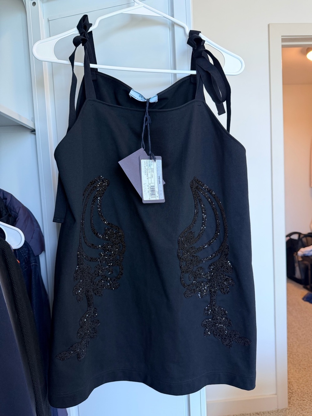 Prada Black Tie-Shoulder Beaded Camisole